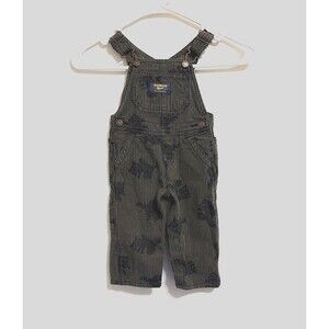 Oshkosh B’gosh Denim Overalls Boy 9 Months Army Green Blue Strip Moose’s Pattern